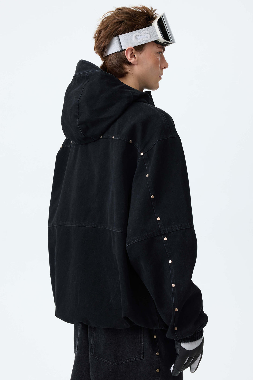 Men's Black Real Denim Waterproof Rivet Trim Snow Jackets