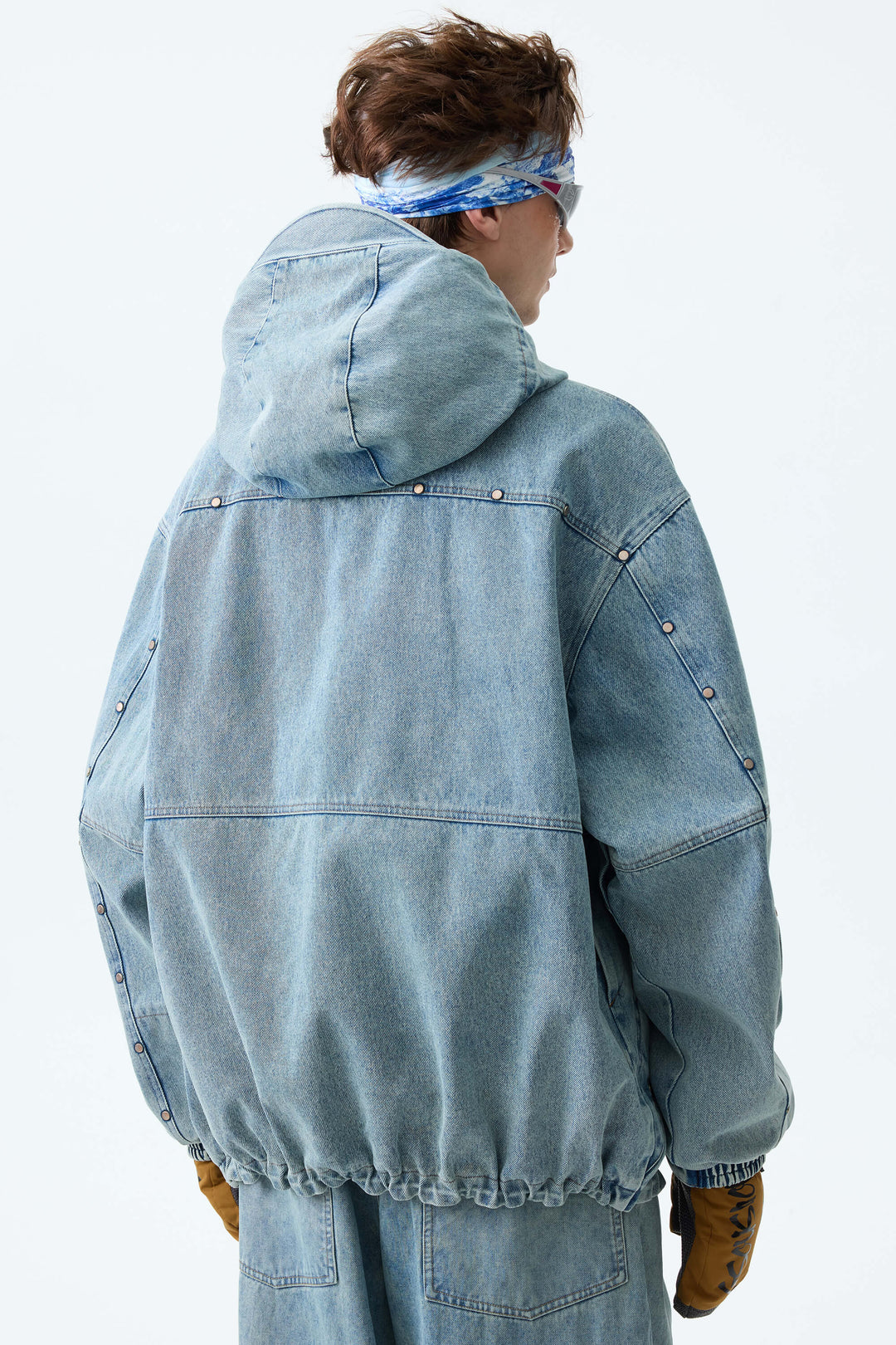 Men's Vintage Blue Wash Real Denim Waterproof Rivet Trim Snow Jackets