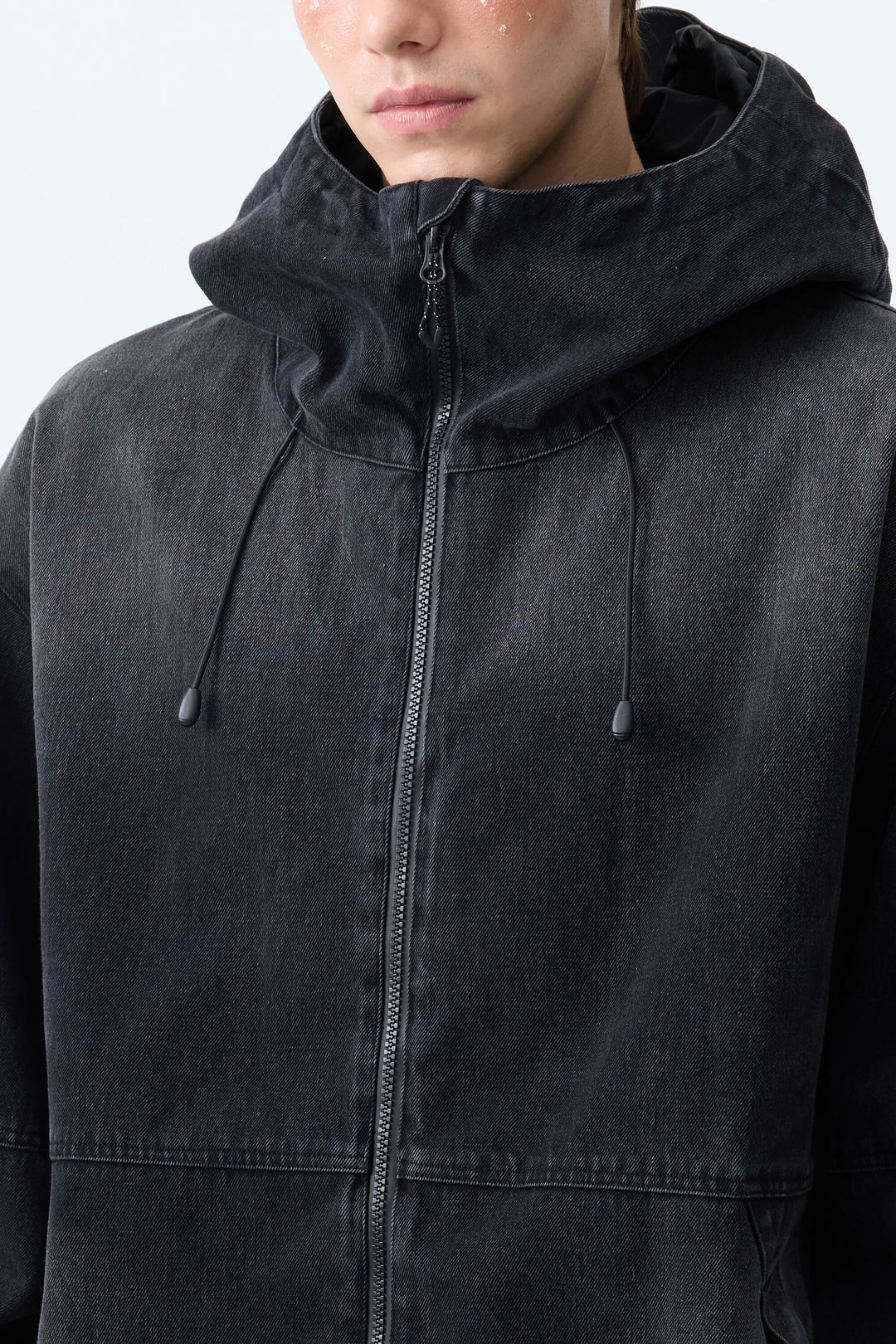 Men's Washed Black Real Denim Vintage Utility Snow Jackets