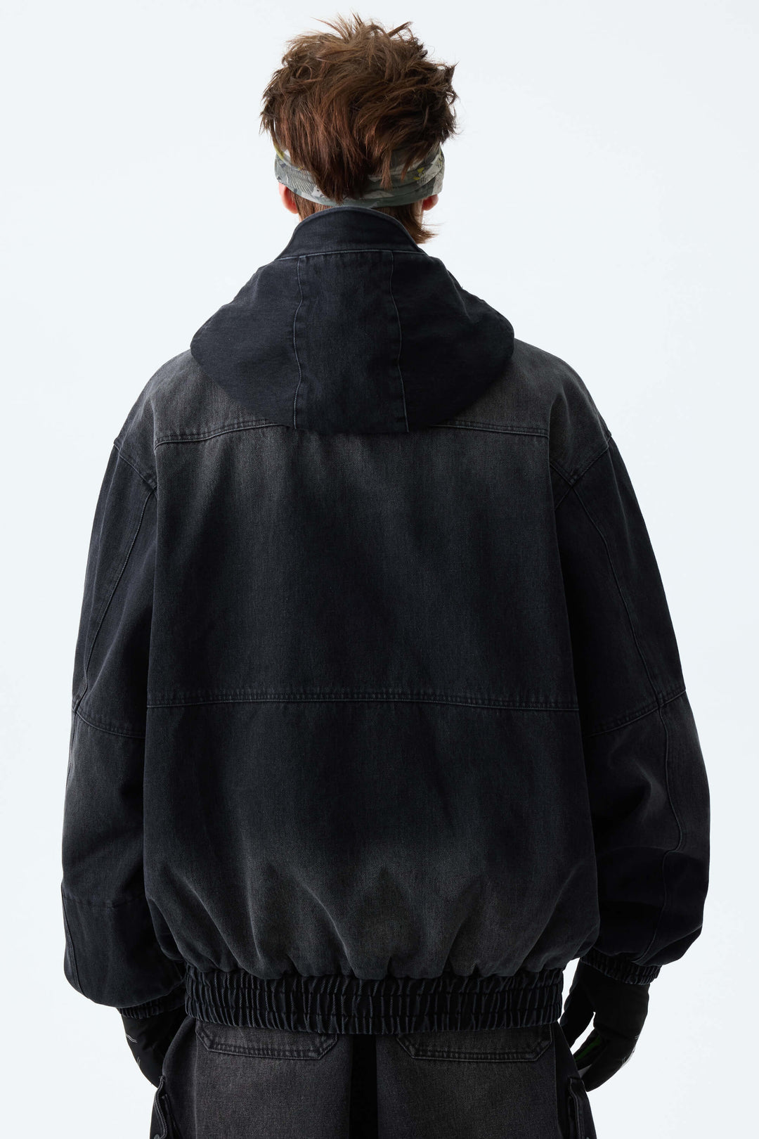 Men's Washed Black Real Denim Vintage Utility Snow Jackets
