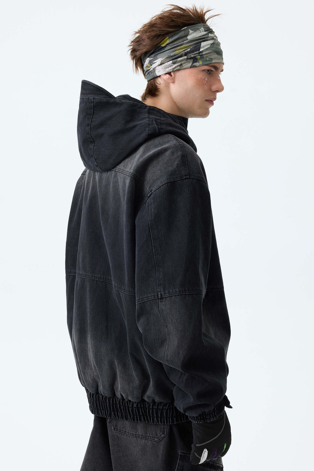 Men's Washed Black Real Denim Vintage Utility Snow Jackets