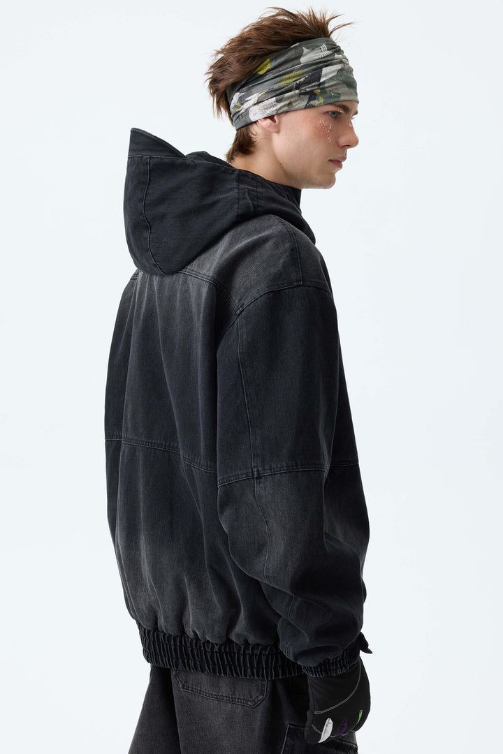Men's Washed Black Real Denim Vintage Utility Snow Jackets