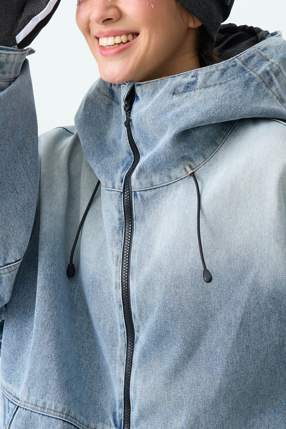 Women's Light Blue Wash Real Denim Vintage Utility Snow Jackets