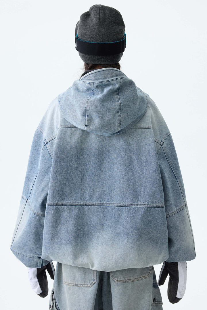 Women's Light Blue Wash Real Denim Vintage Utility Snow Jackets