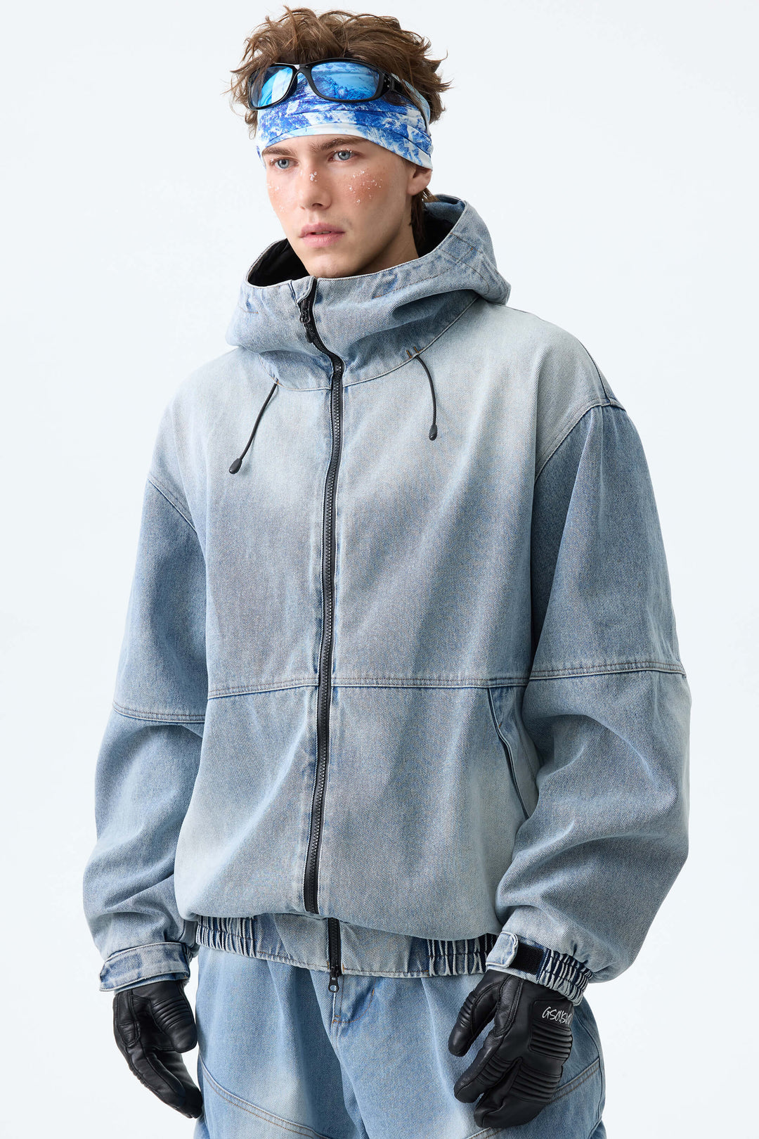 Men's Washed Black Real Denim Vintage Utility Snow Jackets
