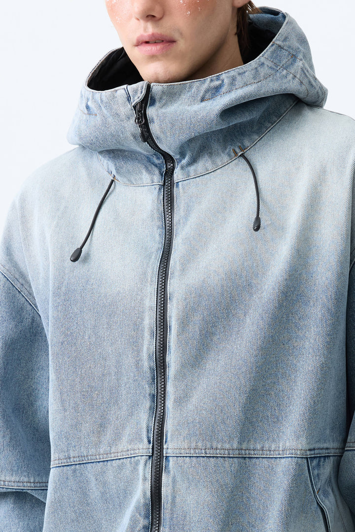 Men's Light Blue Wash Real Denim Vintage Utility Snow Jackets