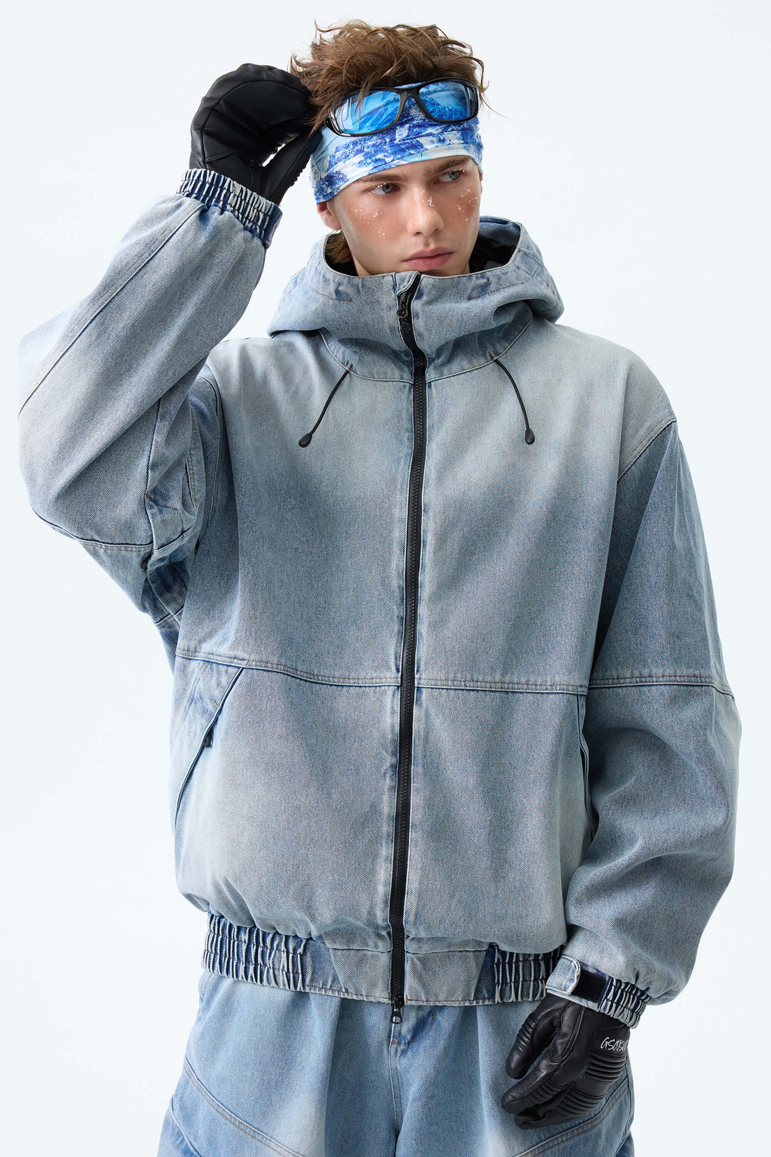 Men's Light Blue Wash Real Denim Vintage Utility Snow Jackets