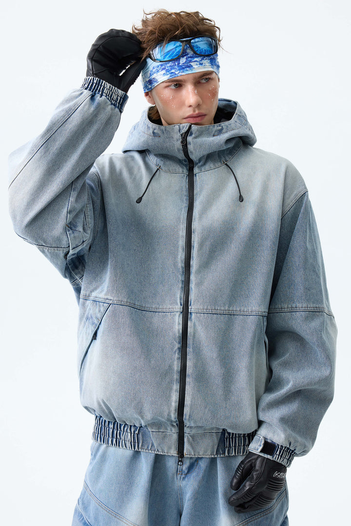 Men's Light Blue Wash Real Denim Vintage Utility Snow Jackets