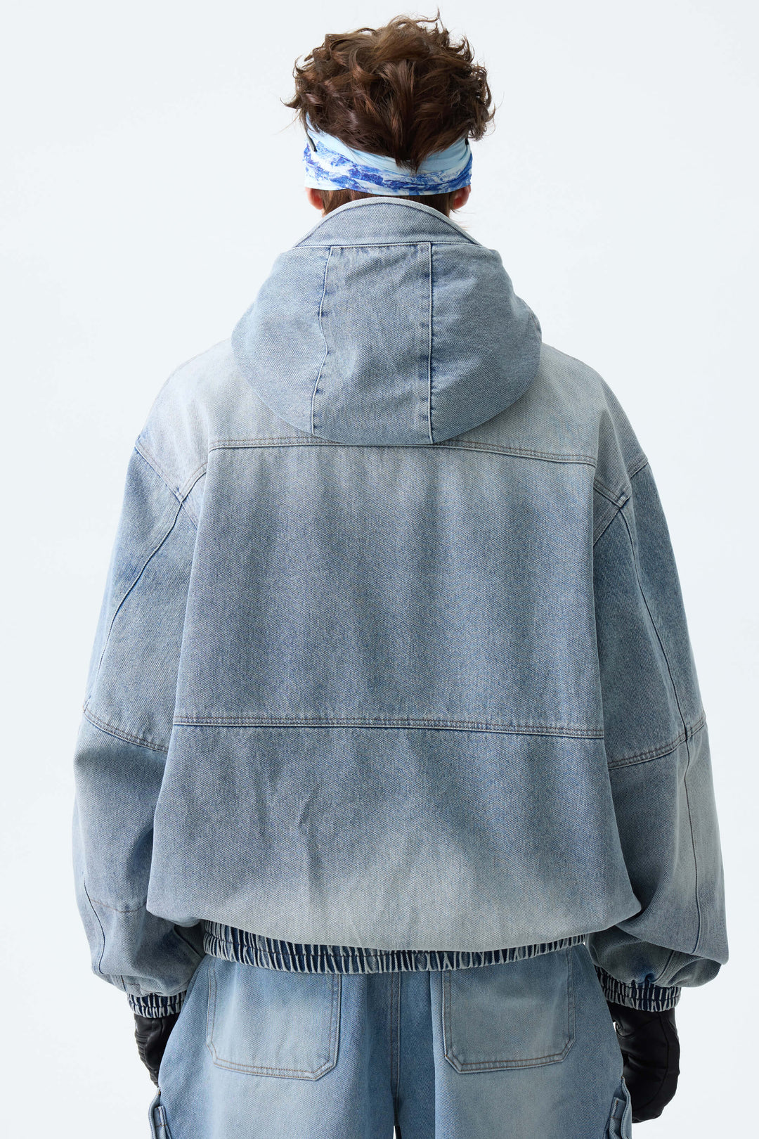 Men's Light Blue Wash Real Denim Vintage Utility Snow Jackets