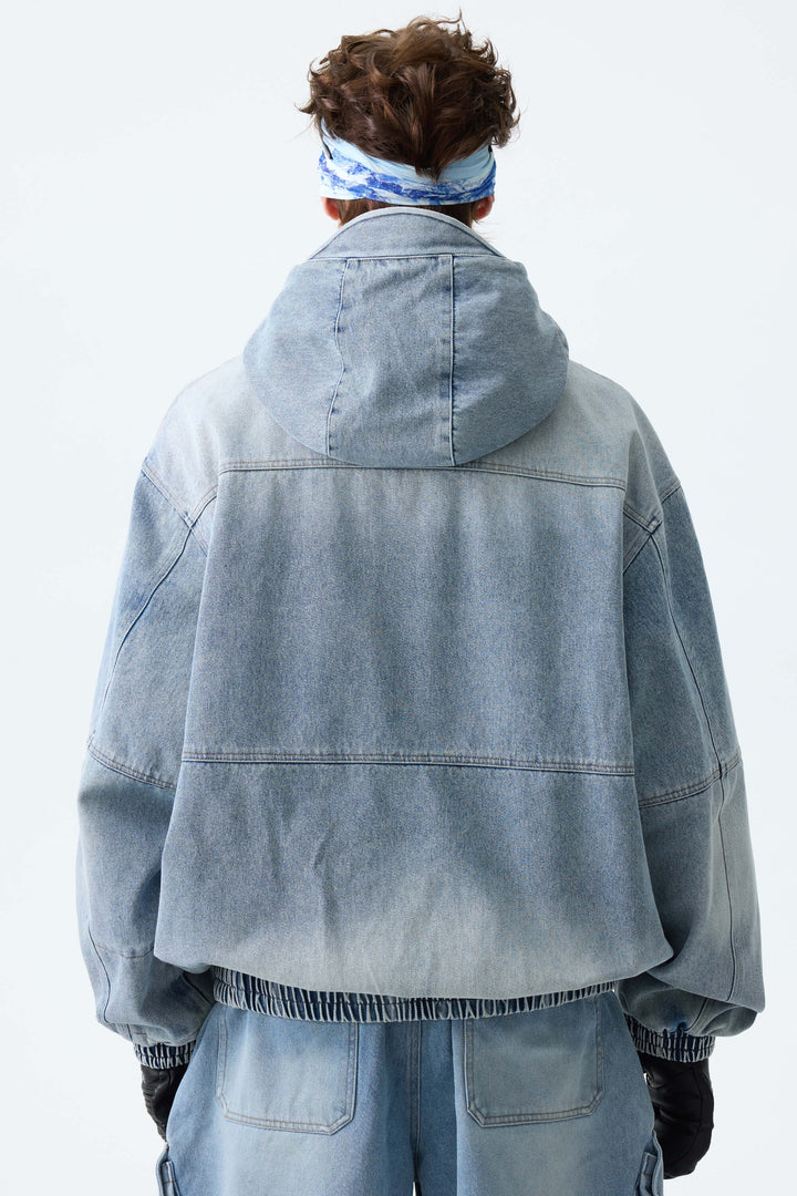 Men's Light Blue Wash Real Denim Vintage Utility Snow Jackets