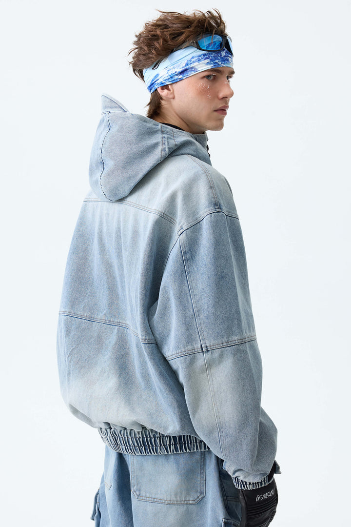 Men's Washed Black Real Denim Vintage Utility Snow Jackets