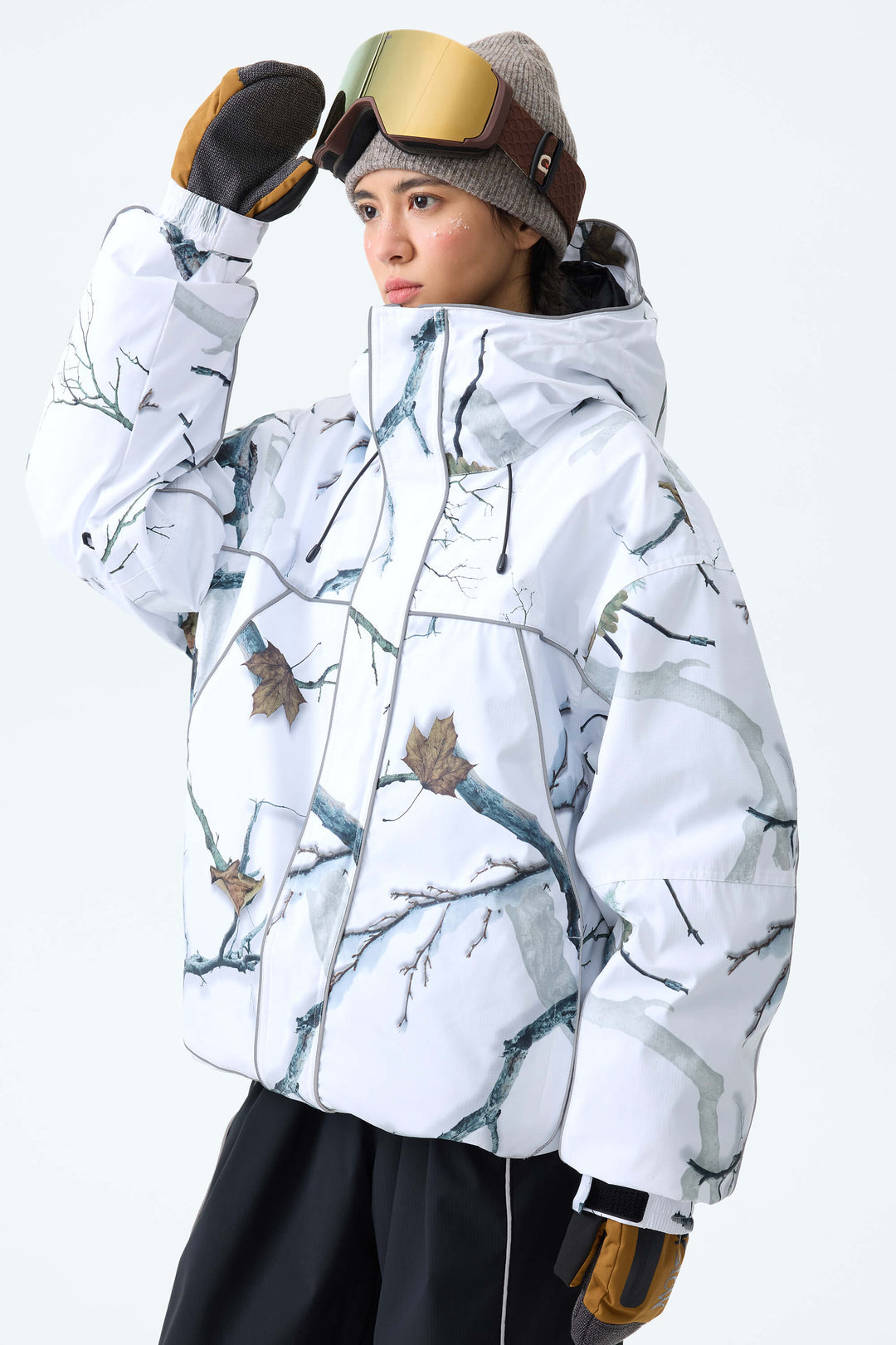 Women's Brown Reflective Piping Insulated Snow Jacket