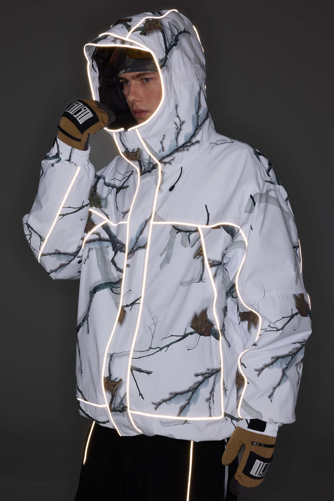 Women's Brown Reflective Piping Insulated Snow Jacket