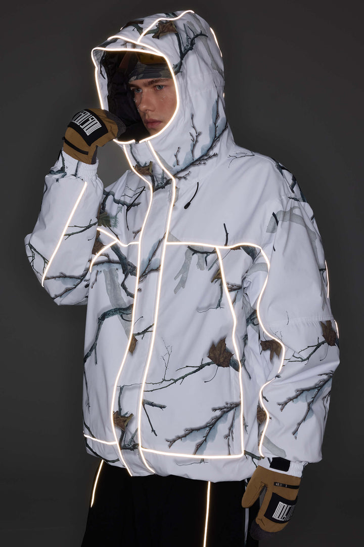 Women's Brown Reflective Piping Insulated Snow Jacket