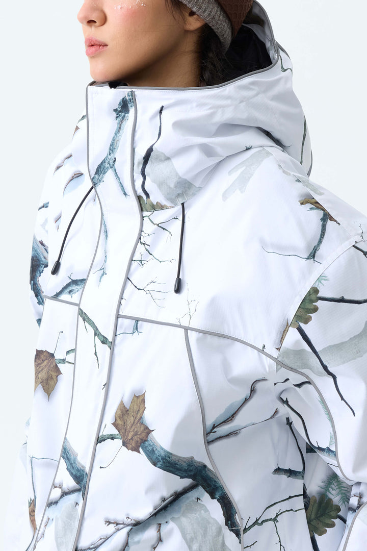 Women's Winter Branch Camo Reflective Piping Insulated Snow Jacket