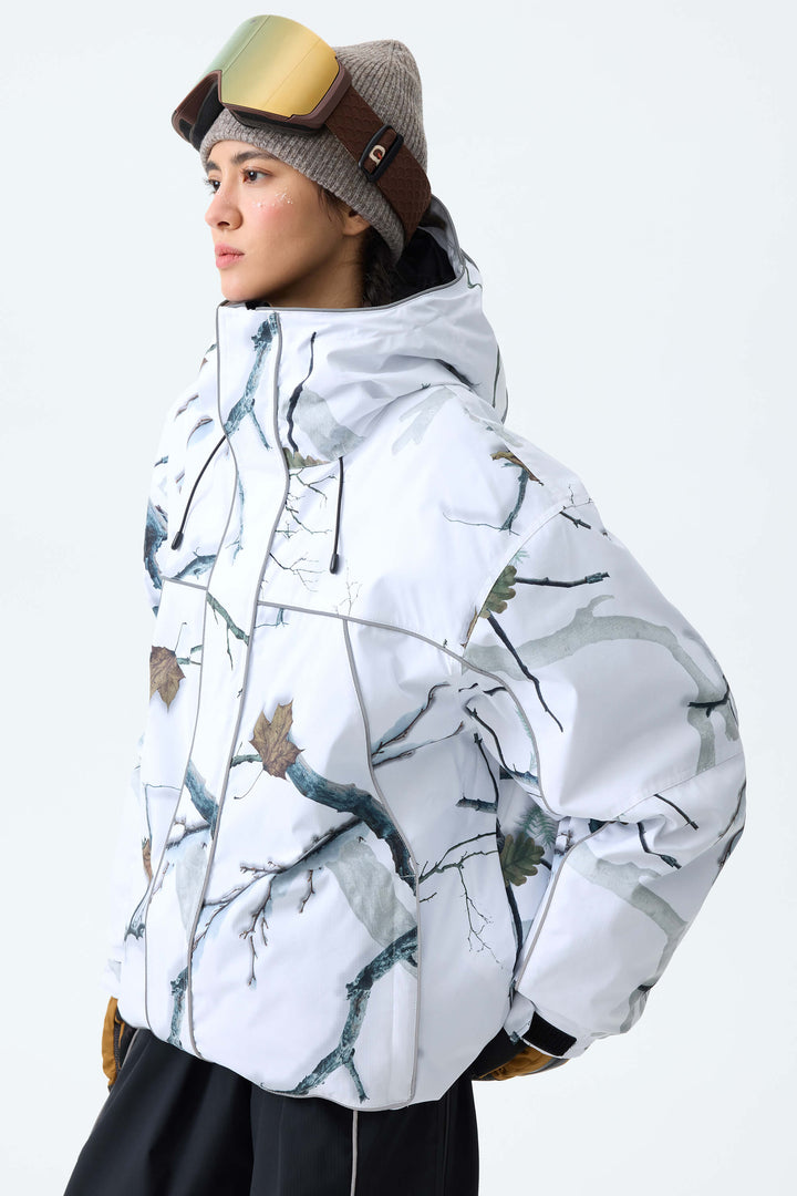 Women's Winter Branch Camo Reflective Piping Insulated Snow Jacket