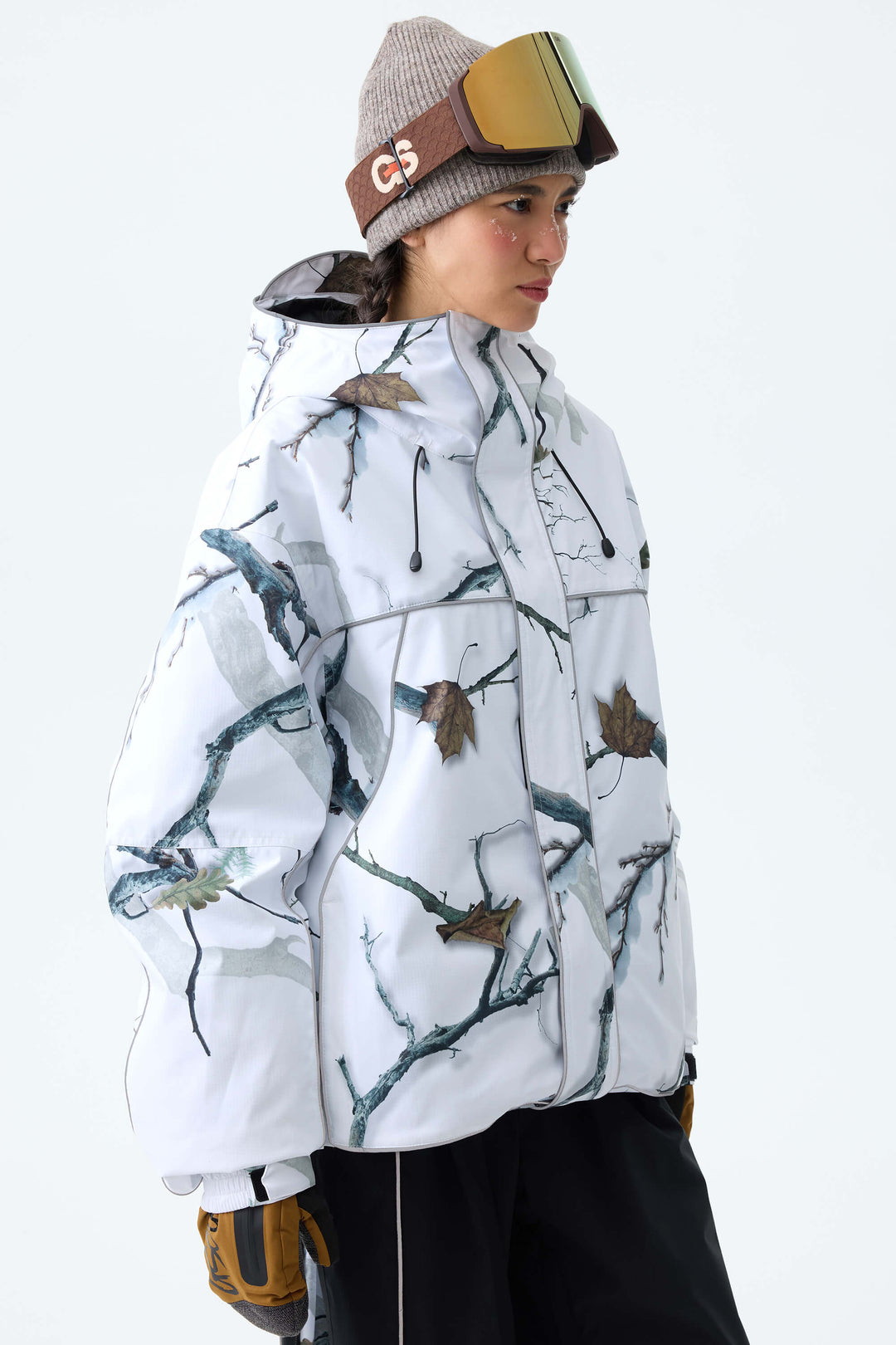 Women's Winter Branch Camo Reflective Piping Insulated Snow Jacket
