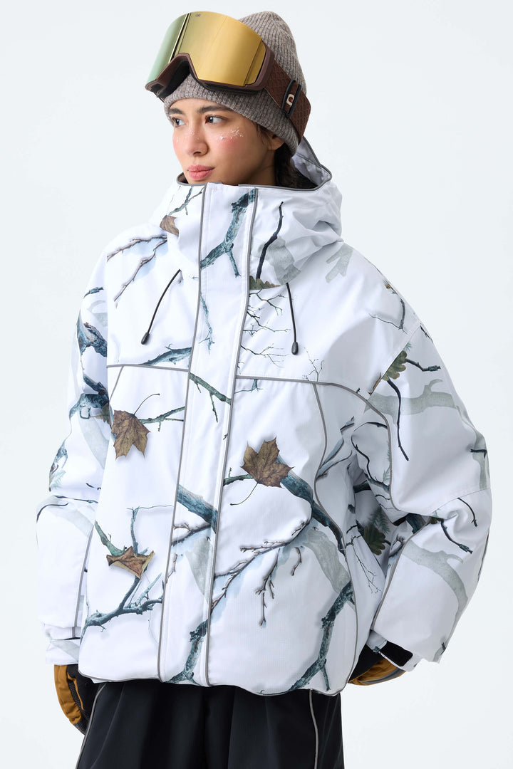 Women's Winter Branch Camo Reflective Piping Insulated Snow Jacket