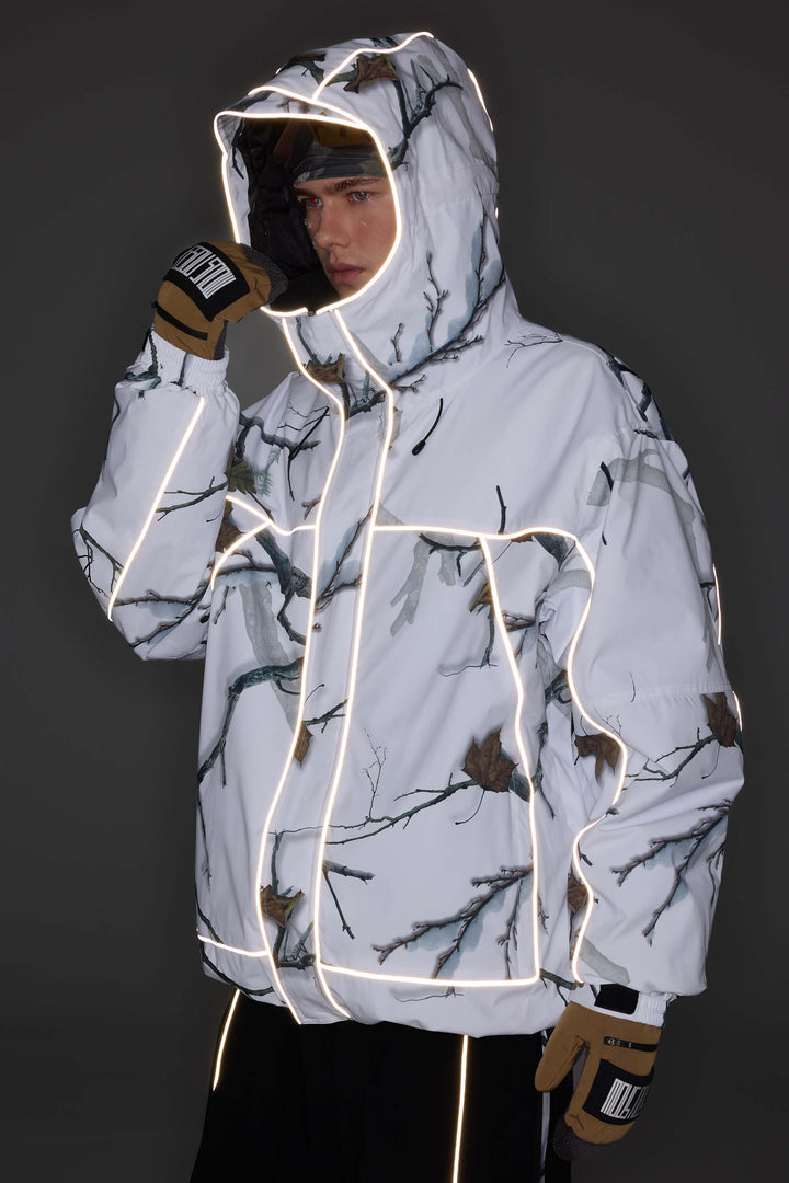 Men's Black Reflective Piping Insulated Snow Jacket