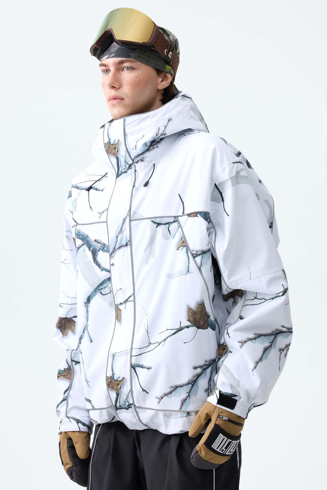 Men's Winter Branch Camo Reflective Piping Insulated Snow Jacket
