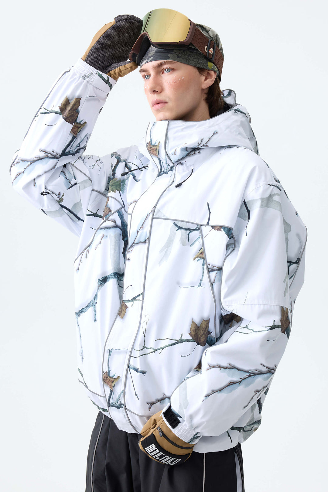 Men's Winter Branch Camo Reflective Piping Insulated Snow Jacket