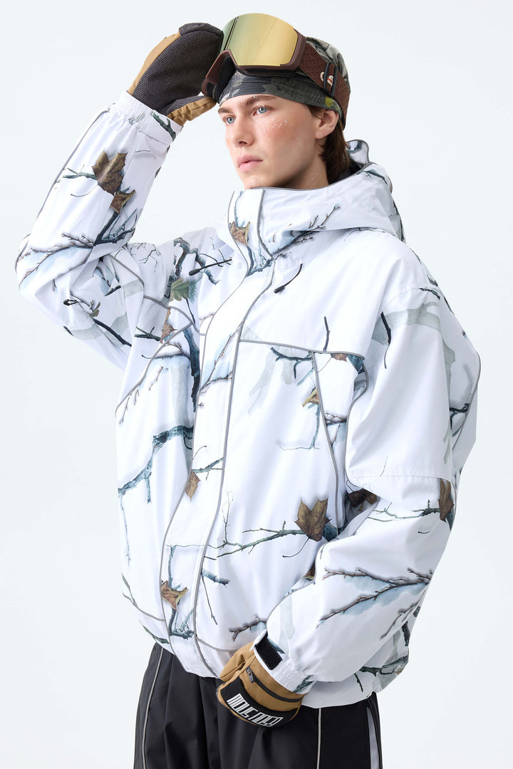 Men's Winter Branch Camo Reflective Piping Insulated Snow Jacket