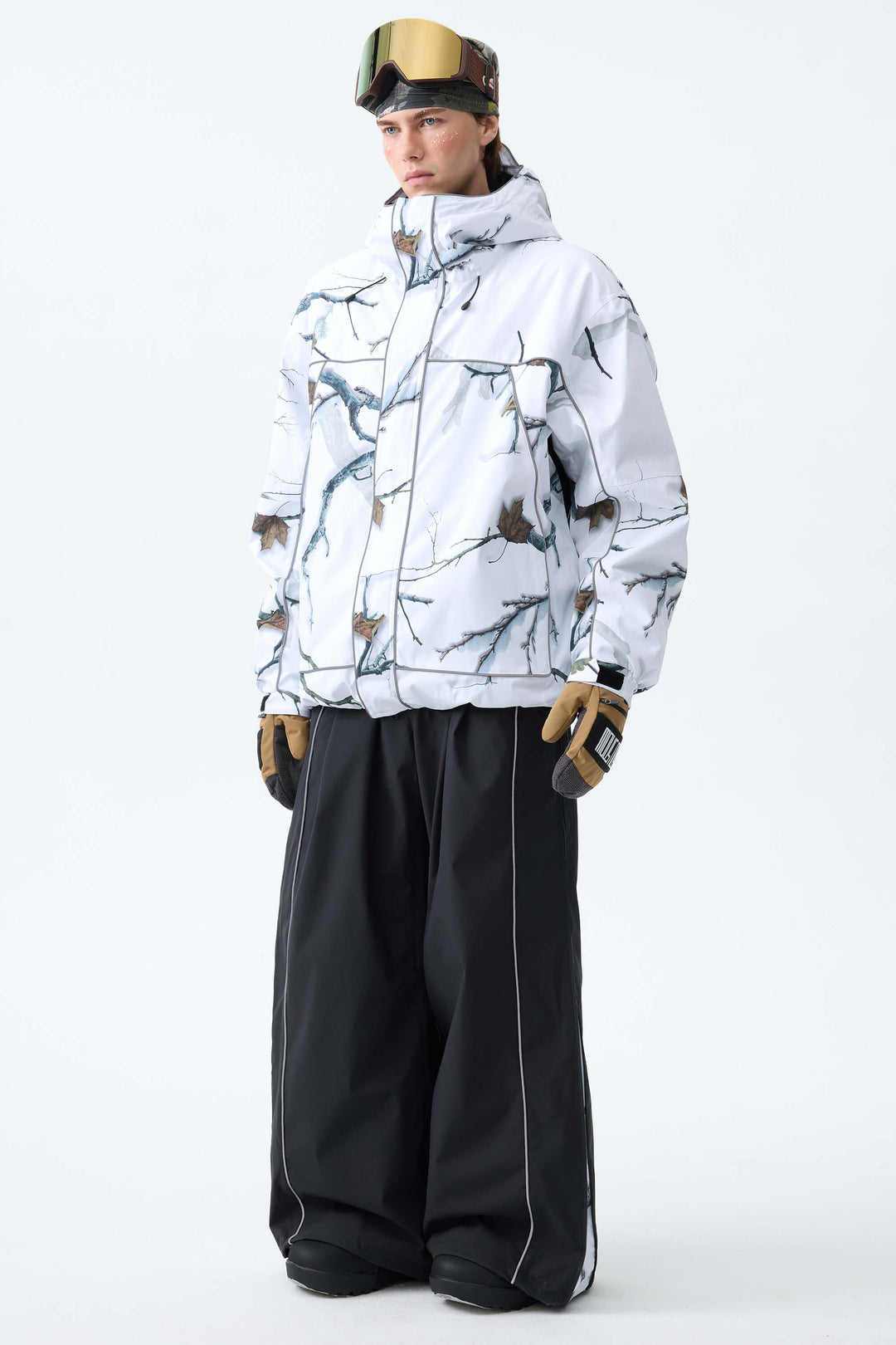 Men's Black Reflective Piping Insulated Snow Jacket