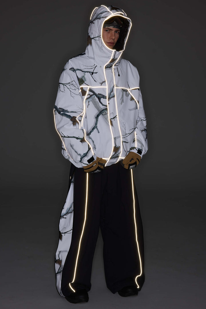 Men's Winter Branch Camo Reflective Piping Insulated Snow Jacket