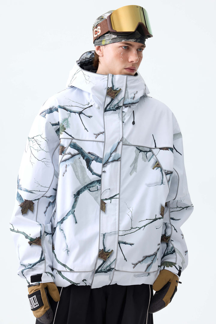 Men's Winter Branch Camo Reflective Piping Insulated Snow Jacket