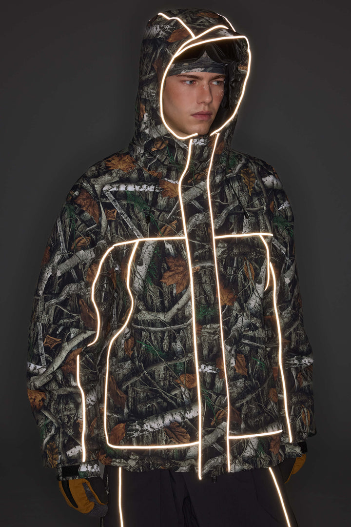 Women's Brown Reflective Piping Insulated Snow Jacket