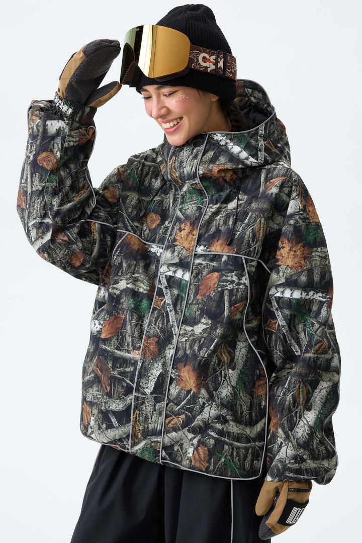 Women's Bark Woodland Camo Reflective Piping Insulated Snow Jacket