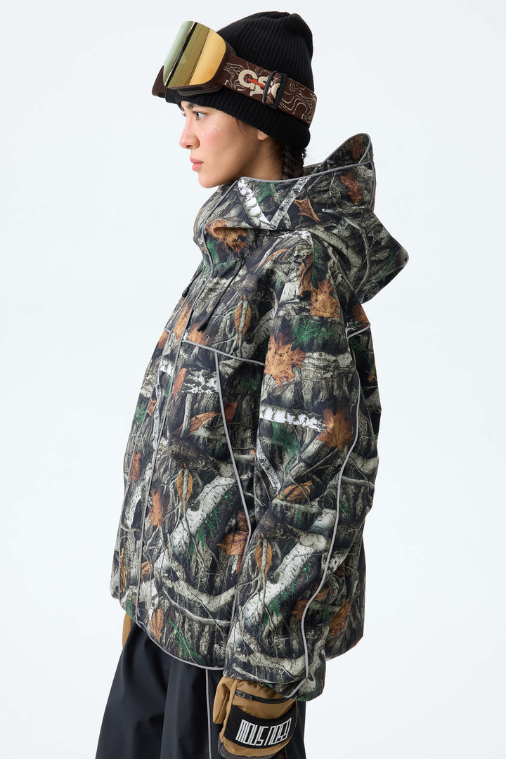 Women's Bark Woodland Camo Reflective Piping Insulated Snow Jacket