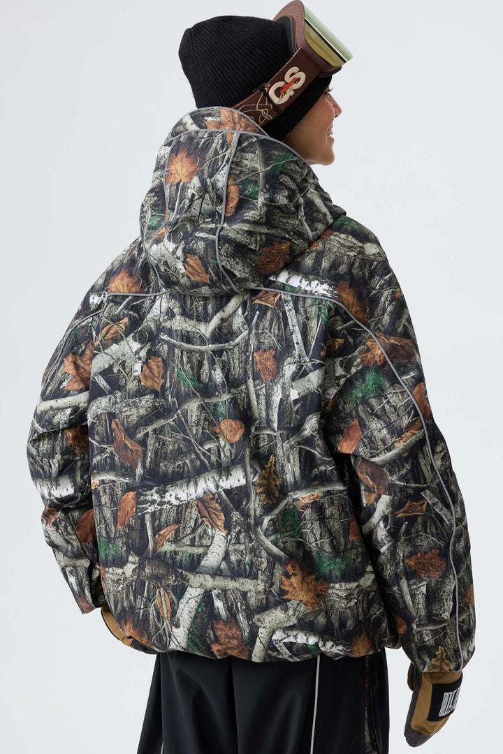 Women's Bark Woodland Camo Reflective Piping Insulated Snow Jacket