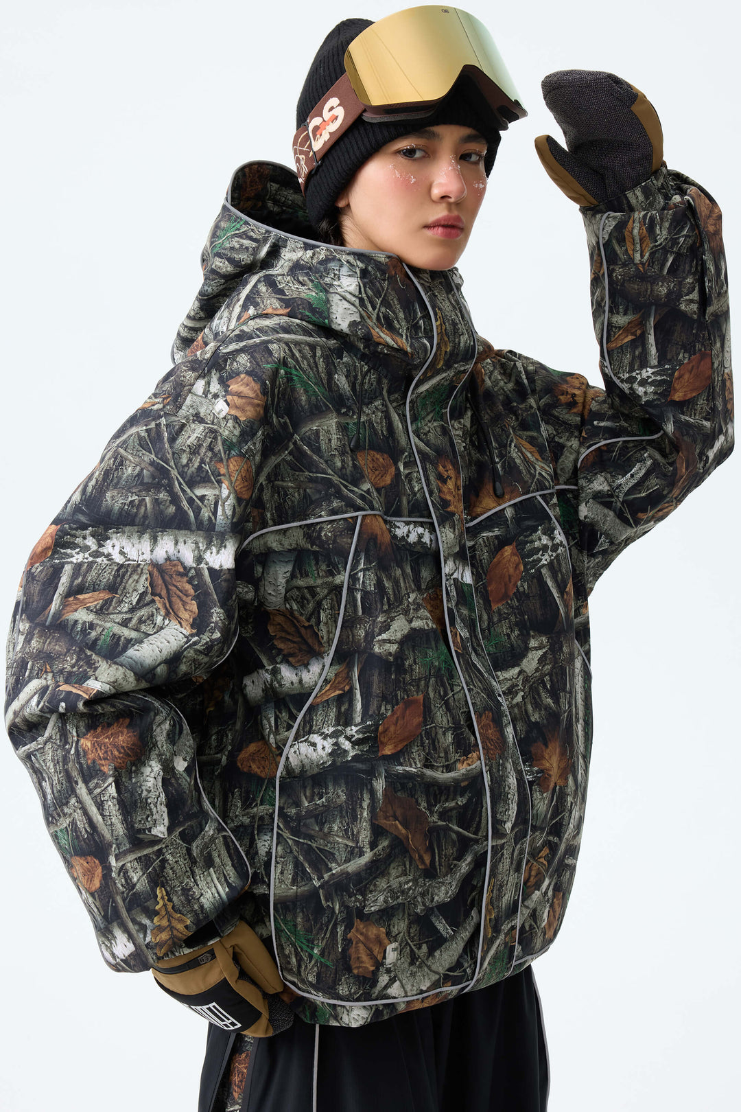 Women's Bark Woodland Camo Reflective Piping Insulated Snow Jacket