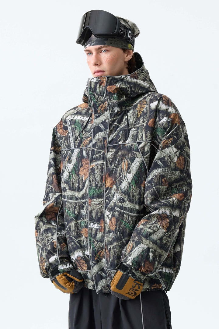 Men's Black Reflective Piping Insulated Snow Jacket