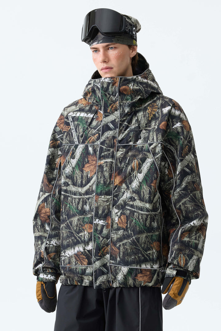 Men's Bark Woodland Camo Reflective Piping Insulated Snow Jacket