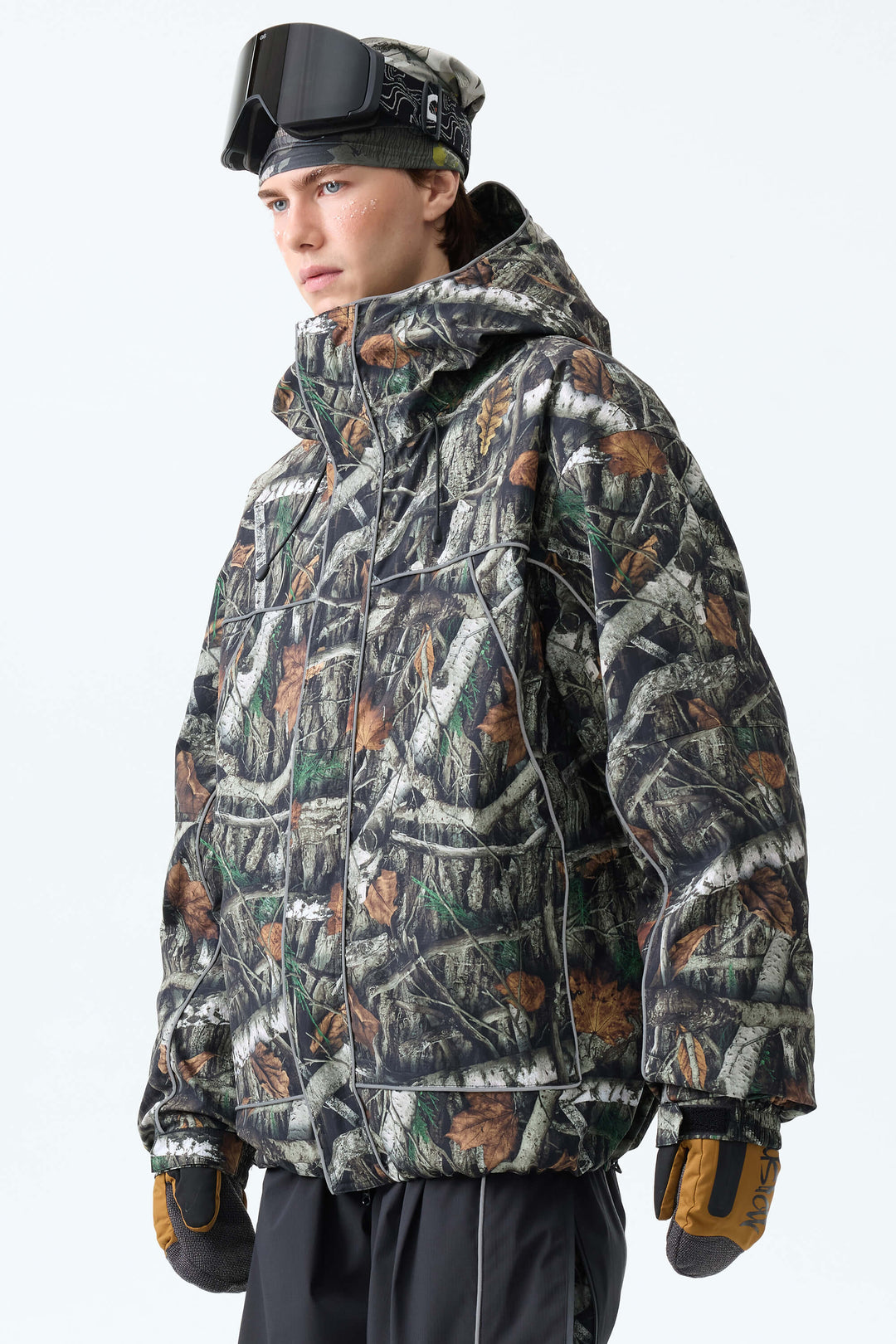Men's Bark Woodland Camo Reflective Piping Insulated Snow Jacket
