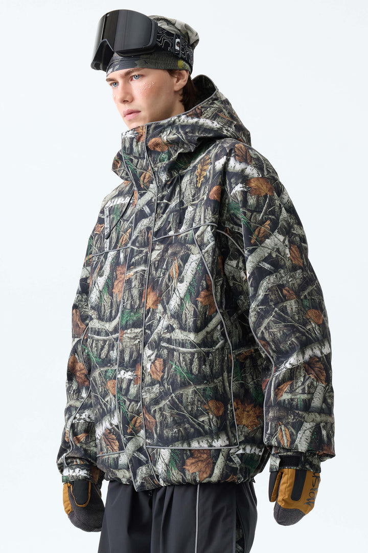Men's Bark Woodland Camo Reflective Piping Insulated Snow Jacket