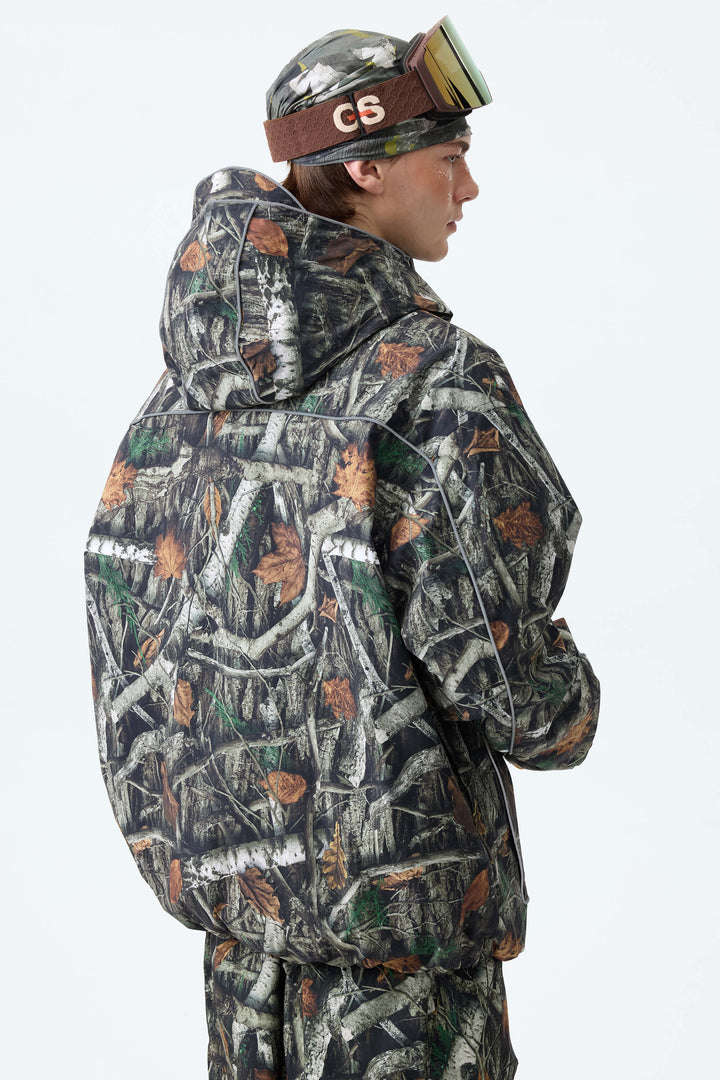 Men's Bark Woodland Camo Reflective Piping Insulated Snow Jacket