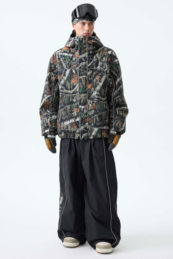 Men's Black Reflective Piping Insulated Snow Jacket