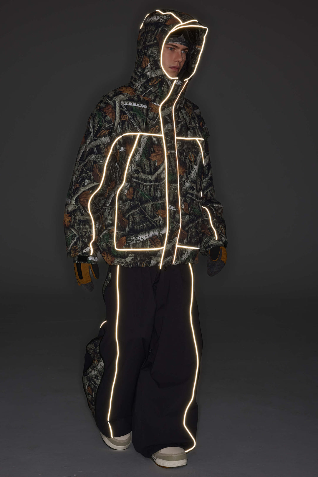Men's Bark Woodland Camo Reflective Piping Insulated Snow Jacket