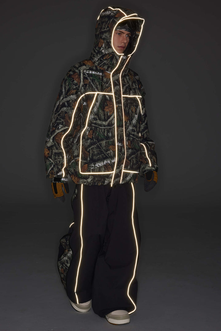 Men's Bark Woodland Camo Reflective Piping Insulated Snow Jacket