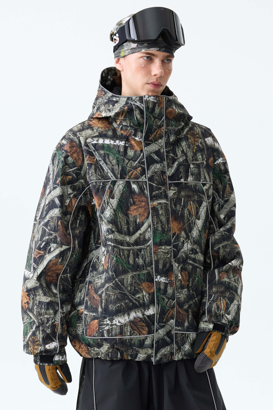 Men's Bark Woodland Camo Reflective Piping Insulated Snow Jacket
