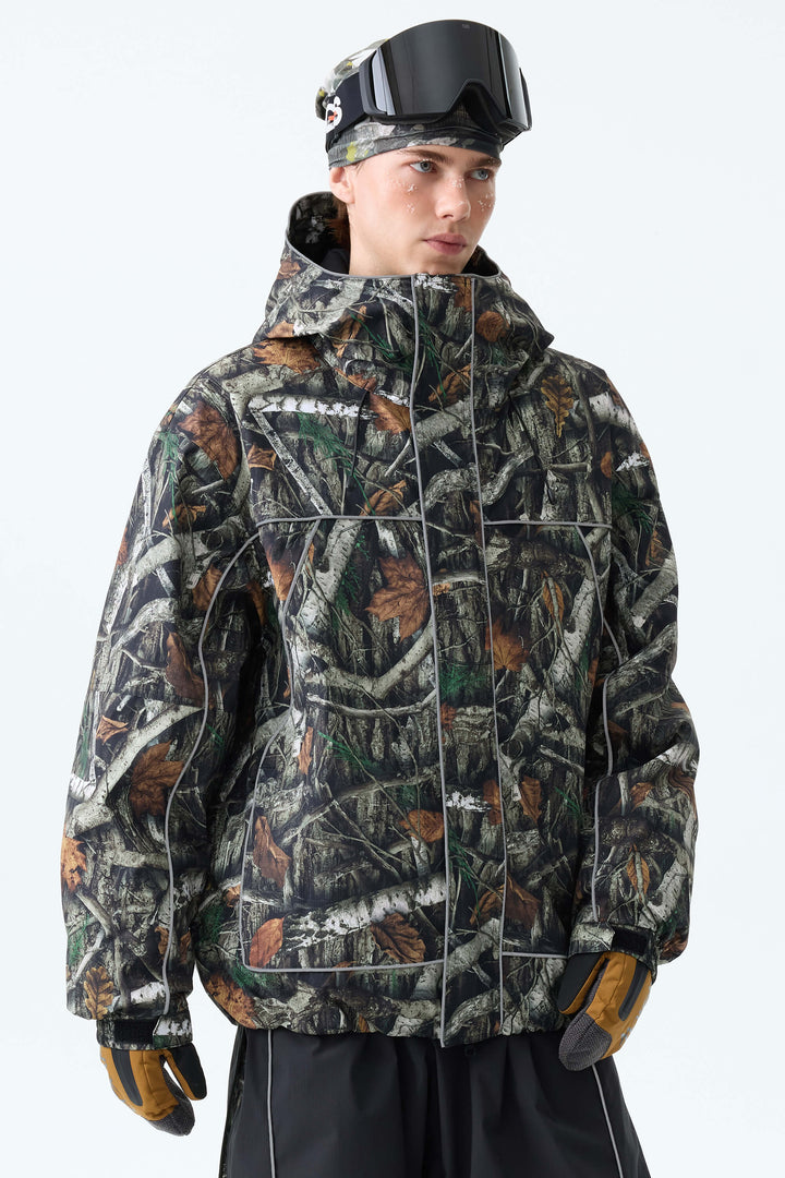 Men's Bark Woodland Camo Reflective Piping Insulated Snow Jacket