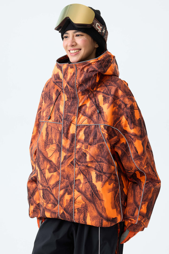 Women's Brown Reflective Piping Insulated Snow Jacket