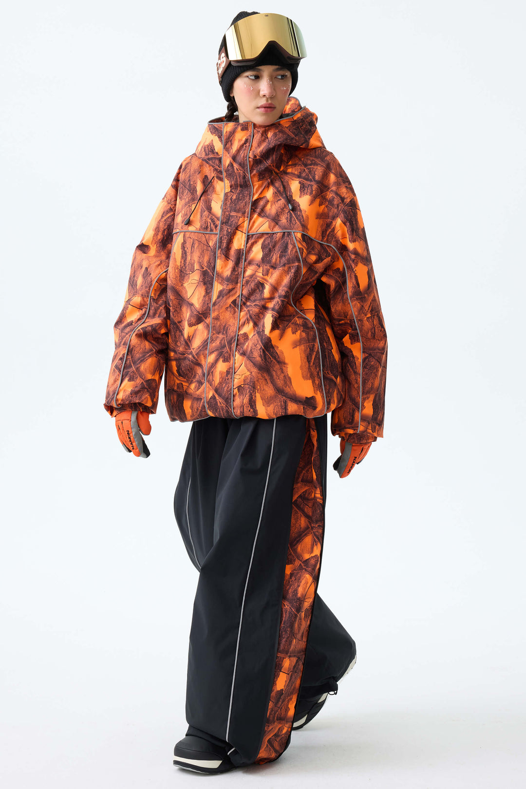 Women's Brown Reflective Piping Insulated Snow Jacket
