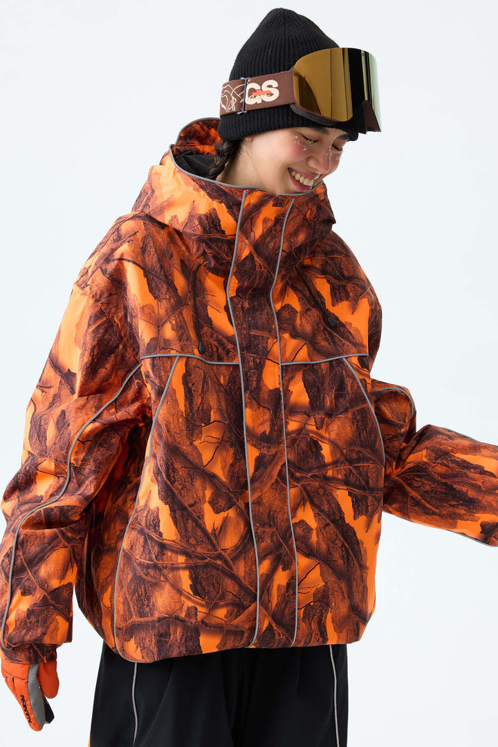 Women's Blaze Woodland Camo Reflective Piping Insulated Snow Jacket