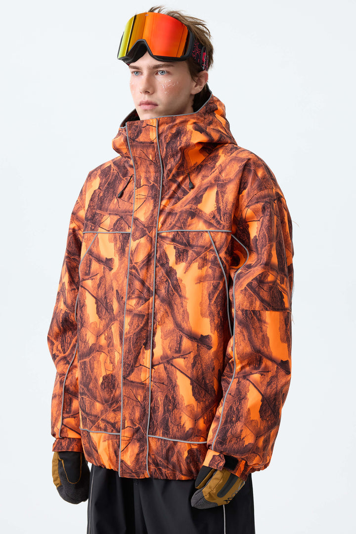 Men's Black Reflective Piping Insulated Snow Jacket
