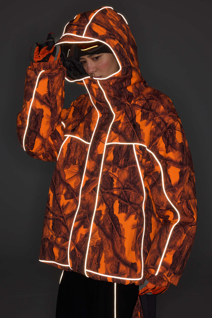Men's Black Reflective Piping Insulated Snow Jacket