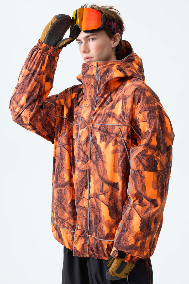 Men's Blaze Woodland Camo Reflective Piping Insulated Snow Jacket